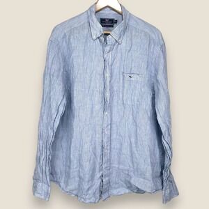 Vineyard Vines Linen Classic Fit Tucker Shirt Men XL Blue White Long Sleeve